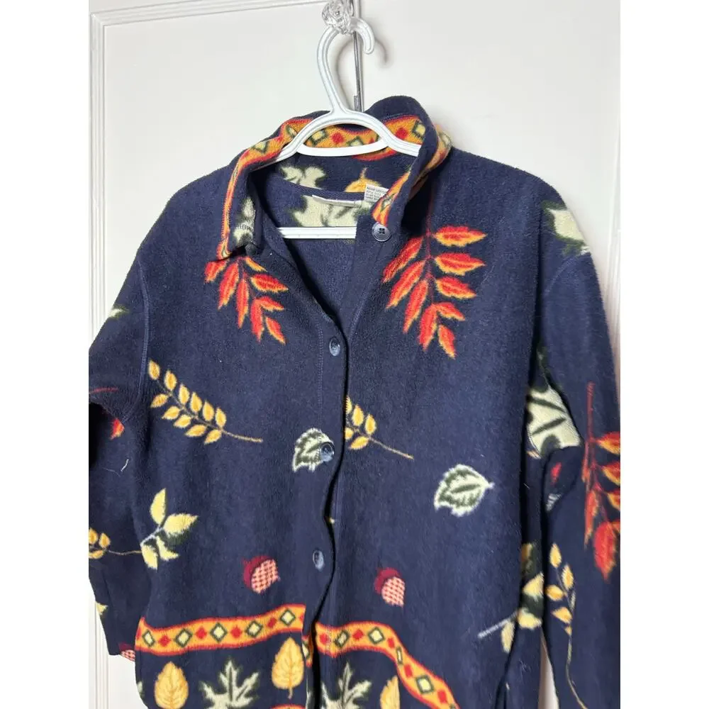 Vintage Fashion Bug Fleece Jacket Blue Scandi Cottagecore Cabincore Goblincore S